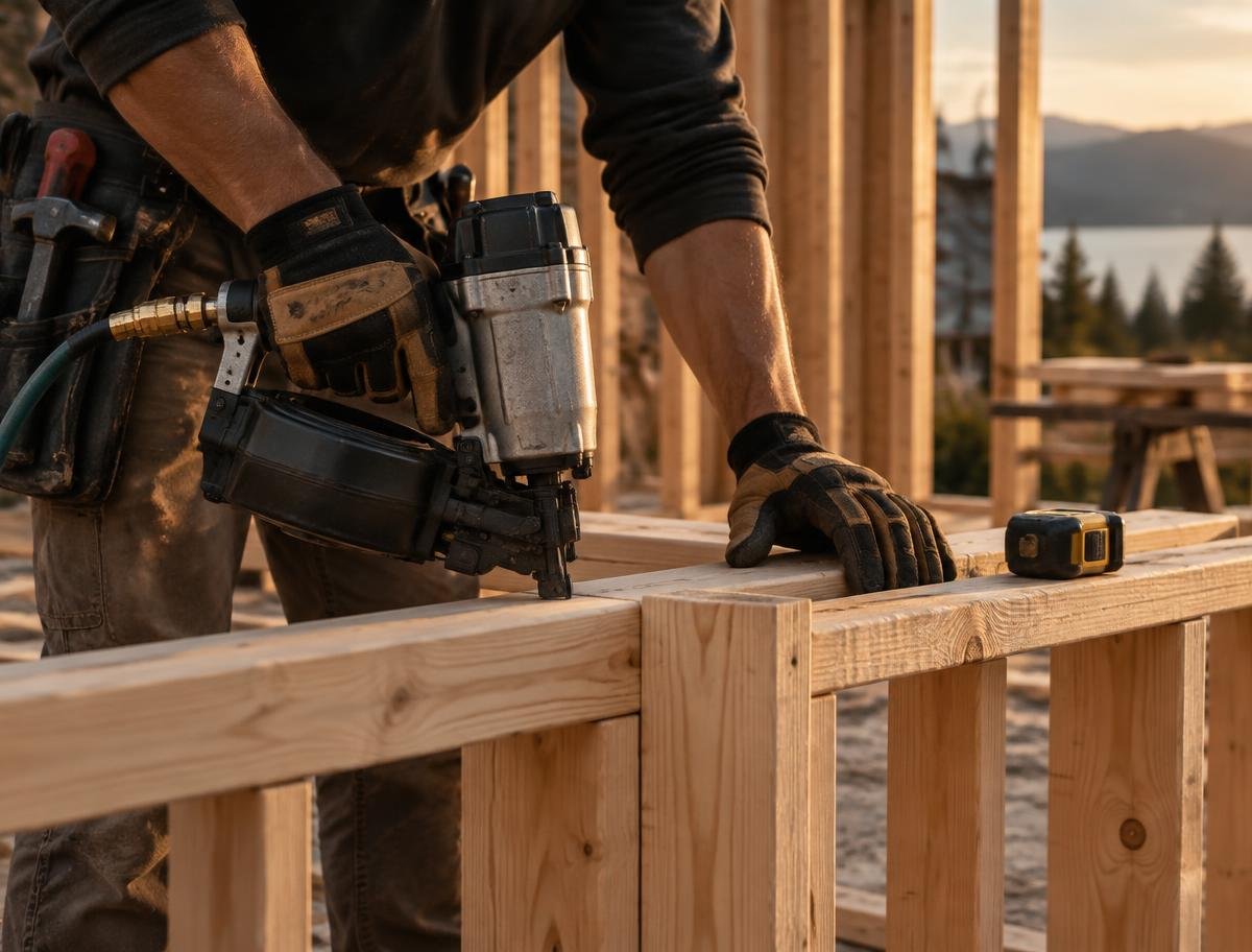 Carpentry framing work with pneumatic tools